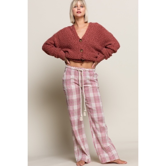 POL Red & White Plaid Drawstring Cotton Trouser Pants - Picture 6 of 7